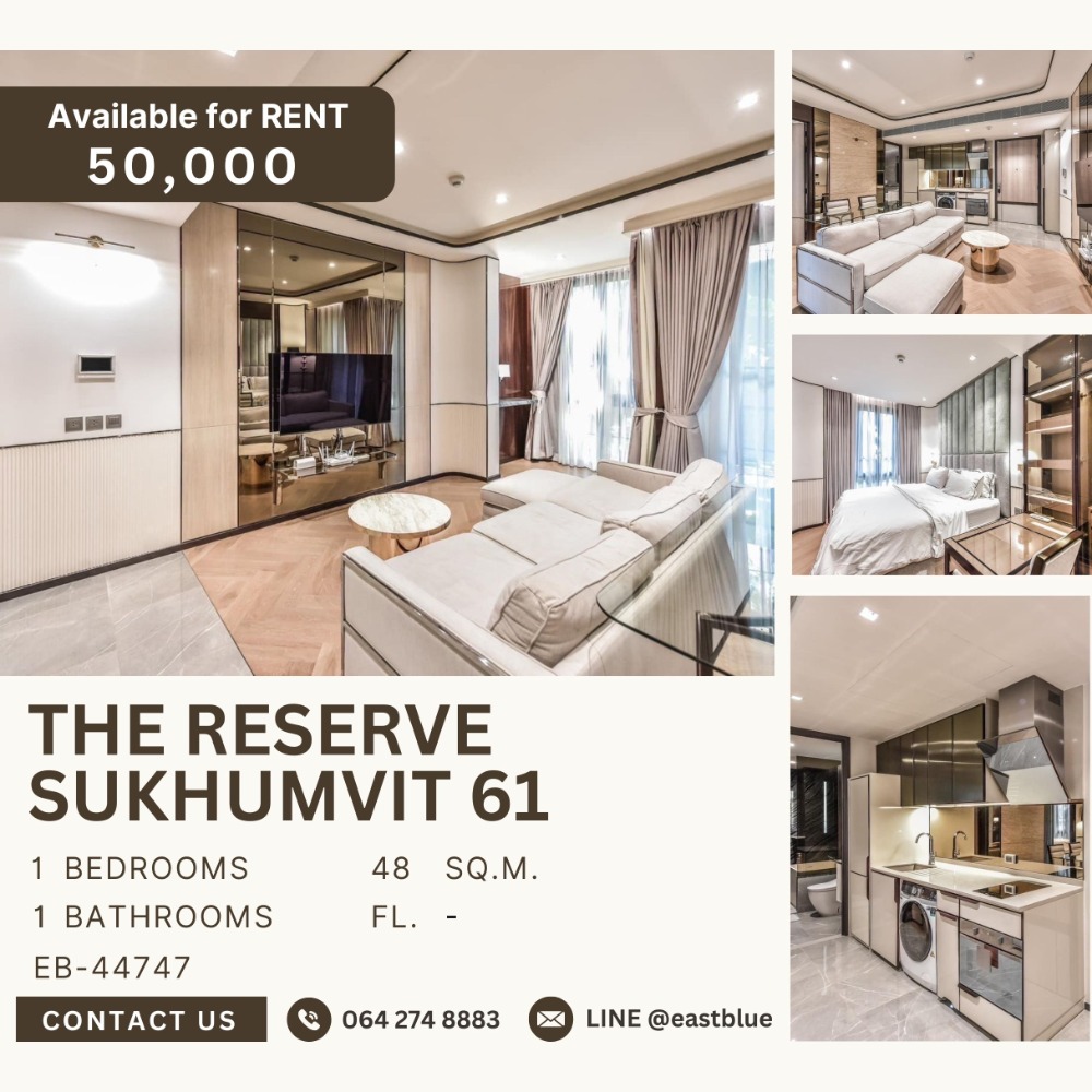 For RentCondoSukhumvit, Asoke, Thonglor : The Reserve Sukhumvit 61, luxuriously decorated room, fully furnished, ready to move in, 50k per month.