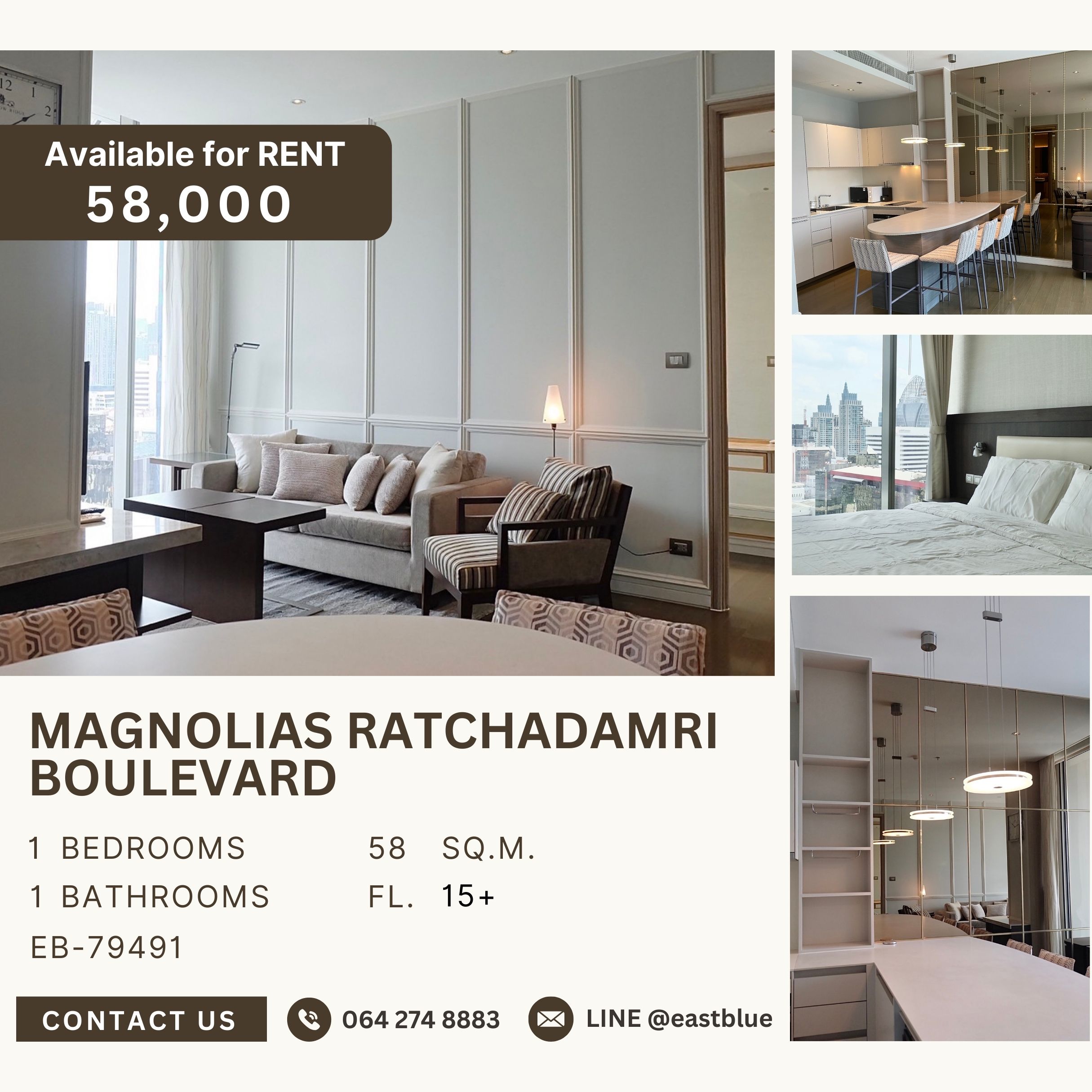 ให้เช่าคอนโดวิทยุ ชิดลม หลังสวน : Magnolias Ratchadamri Boulevard, 1 bed, 58000 per month