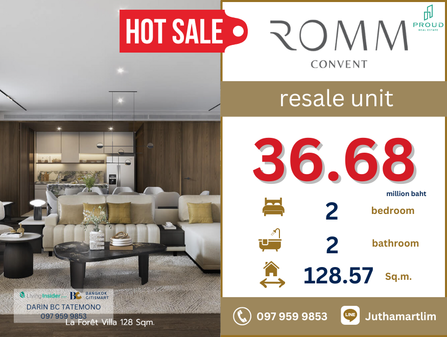 For SaleCondoSilom, Saladaeng, Bangrak : 🔥Buy directly to the project🔥 Romm Convent, Penthouse style, 128.57 square meters, 17th floor, price 36,680,000 baht, contact 0979599853