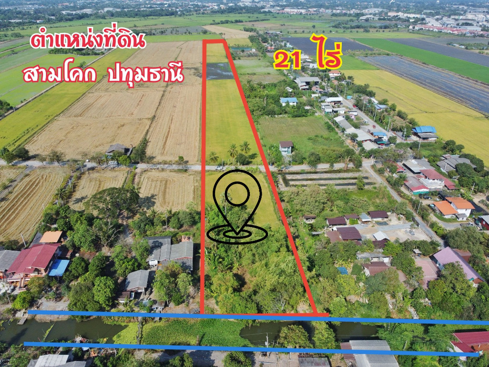 For SaleLandPathum Thani,Rangsit, Thammasat : Land for sale, 21 rai, Sam Khok, Pathum Thani, Road 346 in Mueang Pathum District, Soi Dan Thong (Thetsaban 14), suitable for developing a housing project, making a warehouse (only 2.5 million baht per rai).