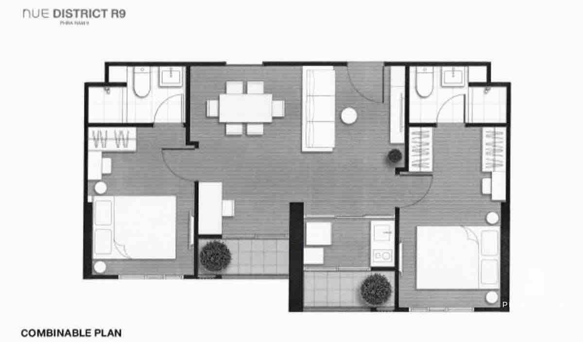ขายคอนโดพระราม 9 เพชรบุรีตัดใหม่ RCA : ❗️ห้องหายาก combined type ❗️ Nue District R9 2BEDROOM ชั้นสูง ครัวนอก