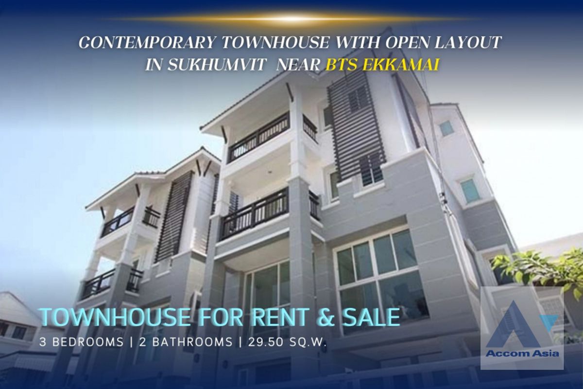 ให้เช่าทาวน์โฮมสุขุมวิท อโศก ทองหล่อ : 🔼AccomA🔽  Home Office, Pet friendly Contemporary Townhouse with Open Layout in Sukhumvit (13000272)