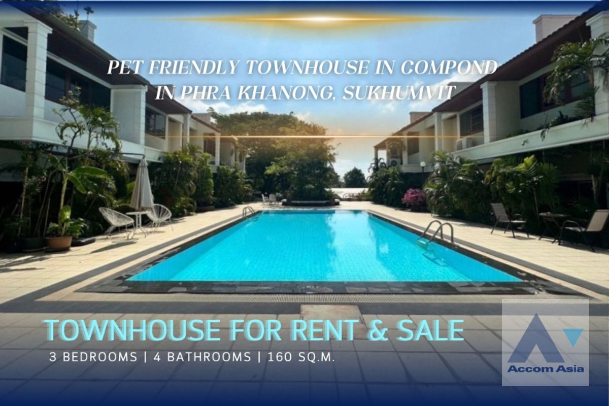 ให้เช่าทาวน์โฮมสุขุมวิท อโศก ทองหล่อ : 🔼AccomA🔽 Pet friendly 3-storey townhouse in calm alley of Phra Khanong (AA40286)
