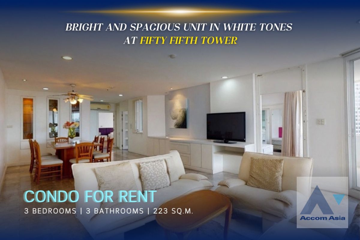 ให้เช่าคอนโดสุขุมวิท อโศก ทองหล่อ : 🔼 AccomA🔽 Pet friendly Bright and spacious unit in white tones at Fifty Fifth Tower (AA21823)