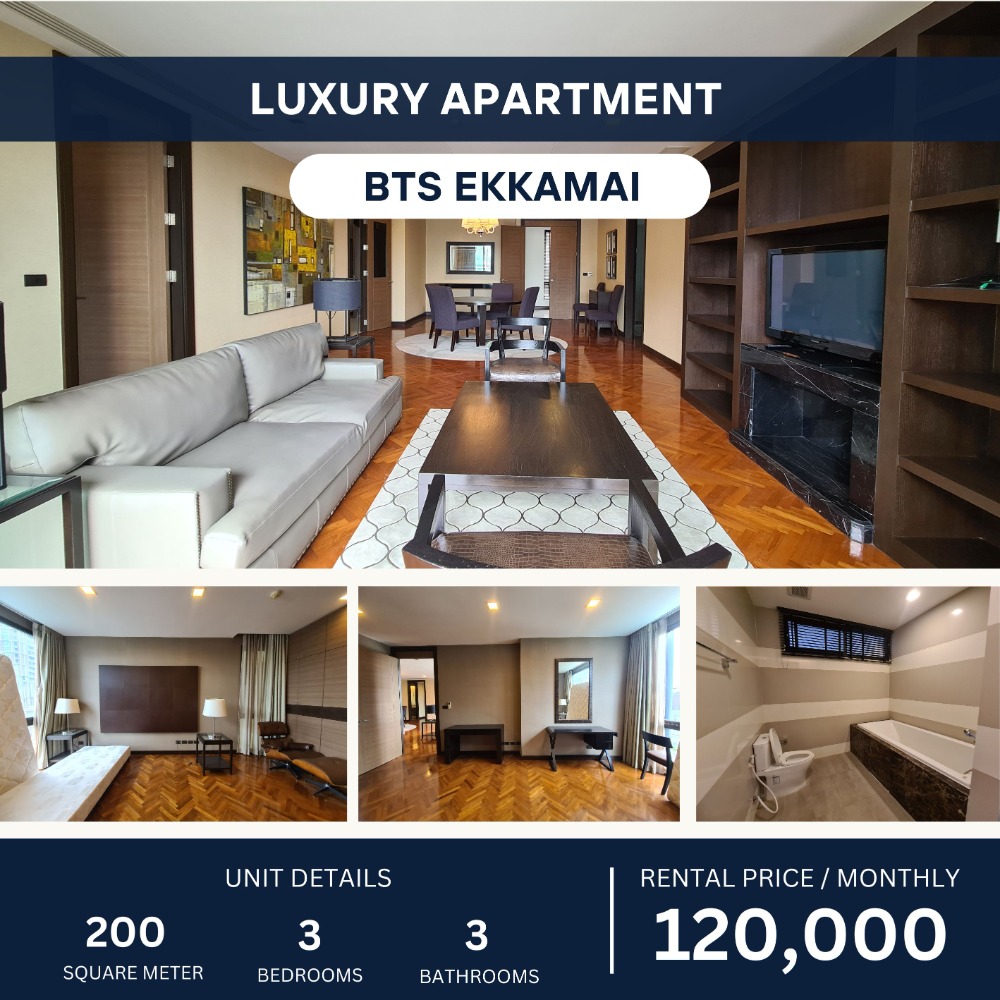 For RentCondoSukhumvit, Asoke, Thonglor : Luxury Apertment BTS Ekkamai 3 Beds 200 sqm 120k per month