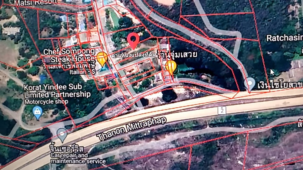For SaleLandPak Chong KhaoYai : Land for sale, 3-1-91 rai, 11,250 baht per square wah, (4,500,000 Baht/Rai) Pak Chong, Nakhon Ratchasima Province, only 250 meters from Mittraphap Road.  Opposite Chef Somphong Stake Restuarant.