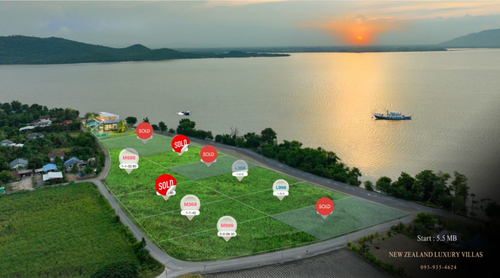 For SaleLandLop Buri : Land next to the dam with a 190 degree view of the mountain and river. Located next to the road next to the dam with a good atmosphere and close to tourist attractions.