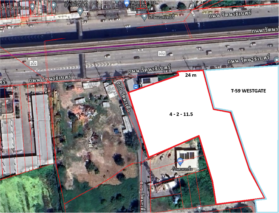 For SaleLandNonthaburi, Bang Yai, Bangbuathong : Land for sale next to Rattanathibet Road, 4 rai, 2 ngan, 11 sq m, Nonthaburi.