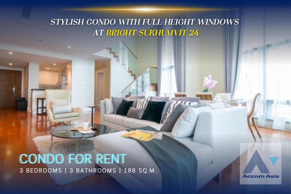 For RentCondoSukhumvit, Asoke, Thonglor : 🔼 AccomA 🔽 Duplex Condo Stylish condo with full-height windows at Bright Sukhumvit 24 (AA19516)