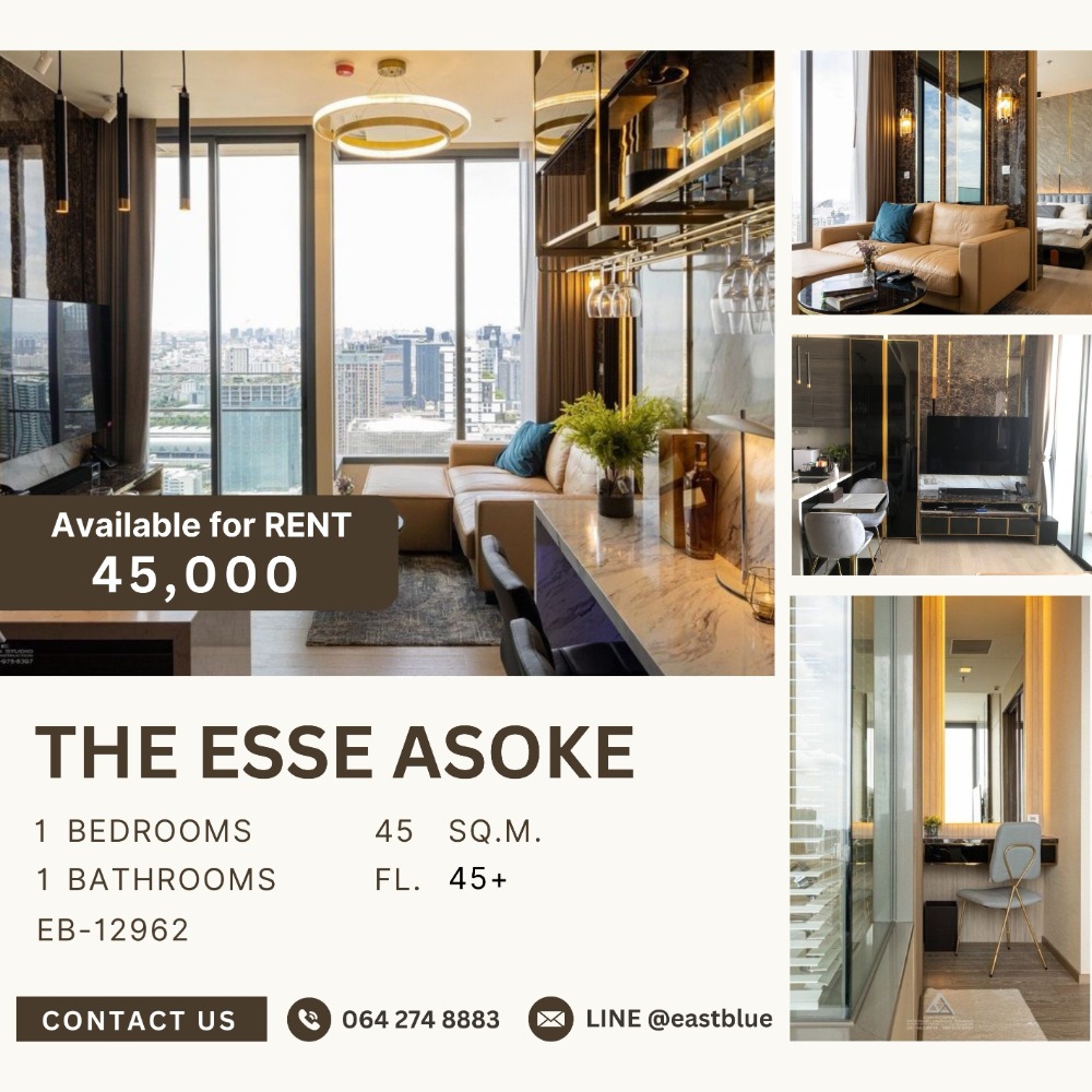 ให้เช่าคอนโดสุขุมวิท อโศก ทองหล่อ : The Esse Asoke, 1 bed, 45000 per month