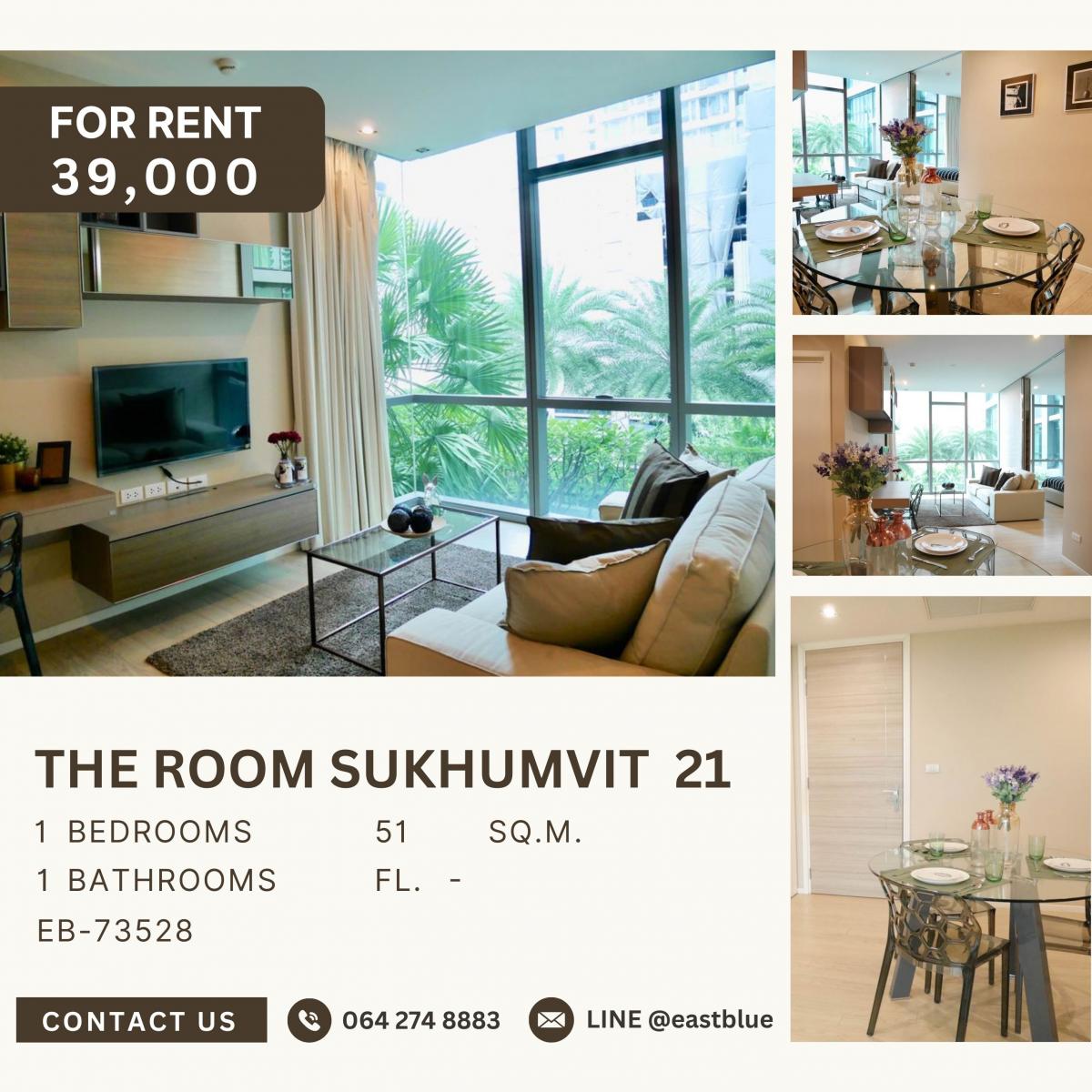 ให้เช่าคอนโดสุขุมวิท อโศก ทองหล่อ : The Room Sukhumvit 21, 1 bed, 39000 per month