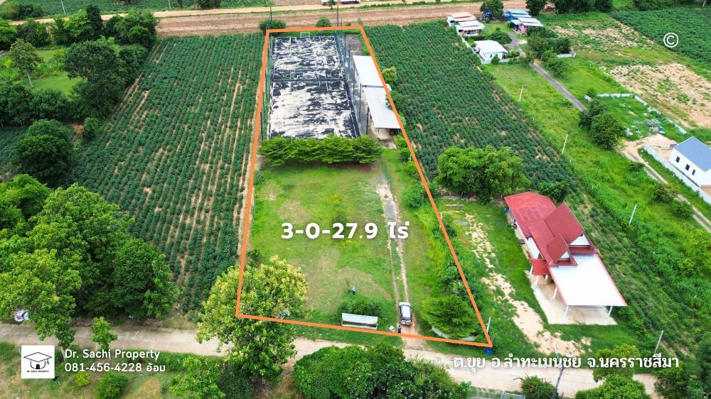 For SaleLandKorat Nakhon Ratchasima : Land for sale with buildings, 3-0-27.9 rai, opposite Lam Thamenchai District Office, Nakhon Ratchasima Province
