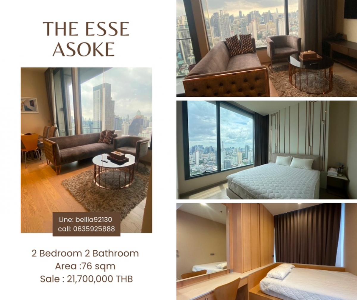ขายคอนโดสุขุมวิท อโศก ทองหล่อ : For Sale: The Esse Asoke  2B2B high floor 76sqm 21.7MB Call: 0635925888