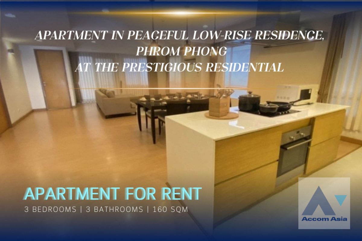 ให้เช่าคอนโดสุขุมวิท อโศก ทองหล่อ :  🔼 AccomA 🔽 3 Bedrooms Apartment for Rent in Sukhumvit, Bangkok near BTS Phrom Phong at The Prestigious Residential (AA24954)