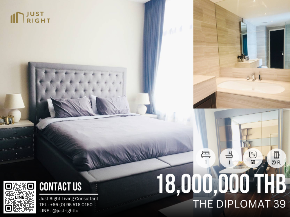 ขายคอนโดสุขุมวิท อโศก ทองหล่อ : ขาย The Diplomat 39 1 ห้องนอน 1 ห้องน้ำ 60 ตรม. ชั้น 2x ตกแต่งสวย ราคาเพียง 18.0 ล้านบาท