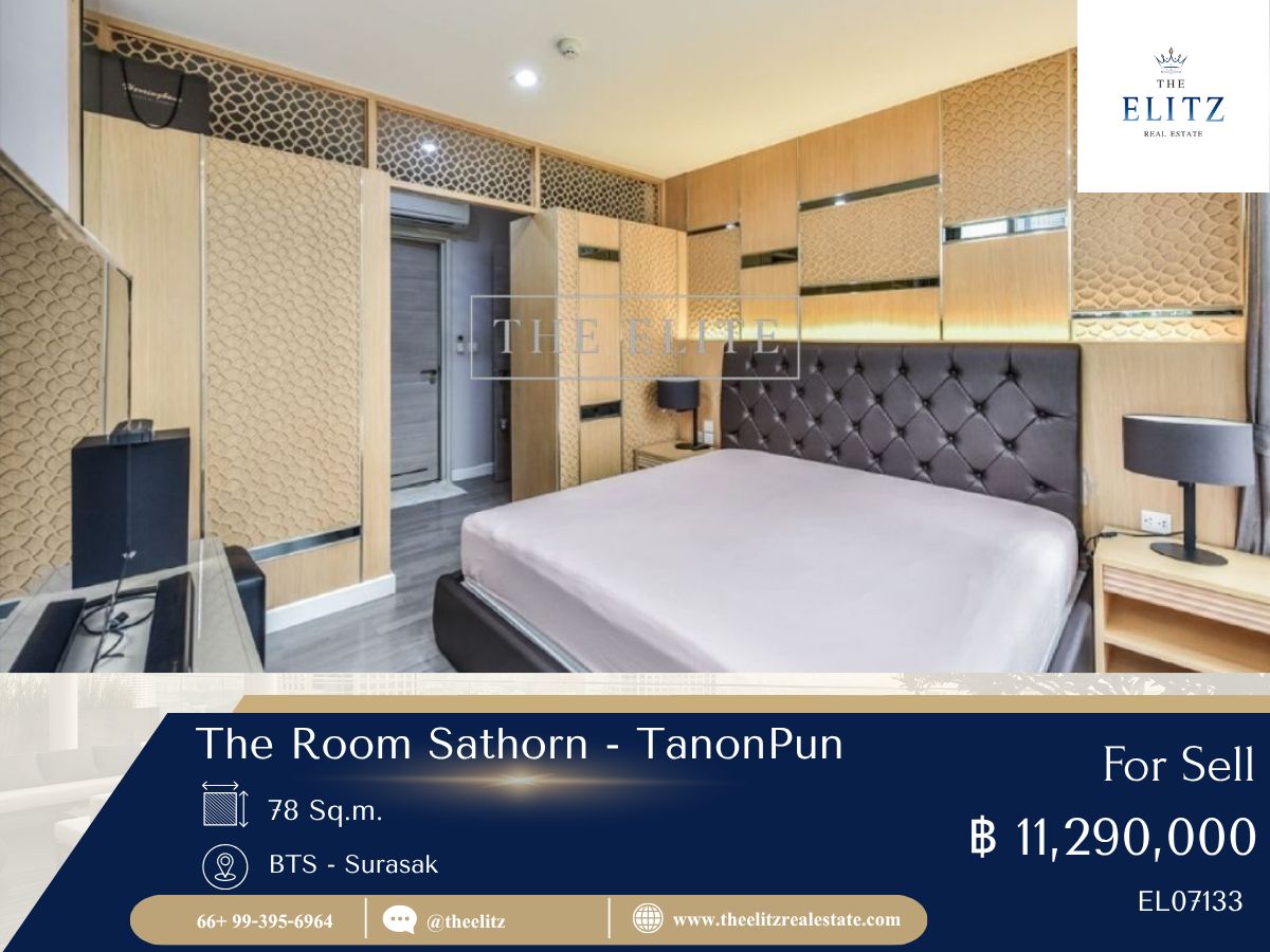 For SaleCondoSathorn, Narathiwat : 💥 Selling corner condo, The Room Sathorn - Pan Road, good price 💯 High floor, beautiful view, convenient transportation, near BTS-Surasak 🚄