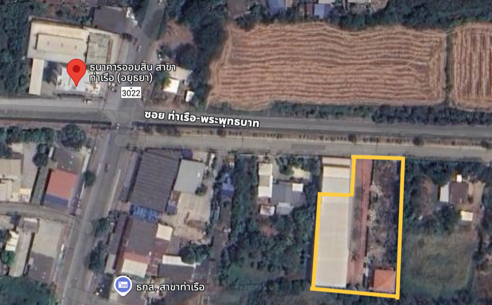 For SaleLandAyutthaya : Land for sale, 2 rai, with 2-storey townhouse + 2-storey house, along Khlong Pun Road (Irrigation) / 2 adjacent plots, Tha Ruea District