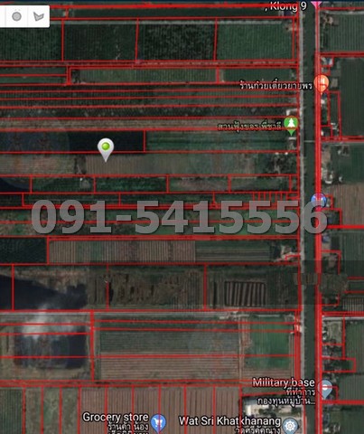 ขายที่ดินปทุมธานี รังสิต ธรรมศาสตร์ : ขายที่ดิน 49-1-88 ไร่ ติดถนนชลประทานคลอง 9 ฝั่งตะวันตก หนองเสือ ใกล้สวนฟุ้งขจร