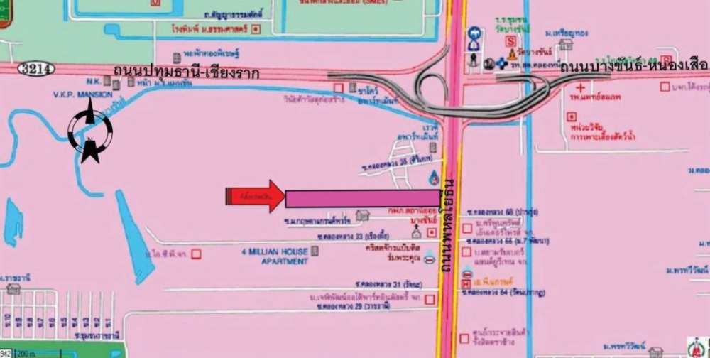 ขายที่ดินปทุมธานี รังสิต ธรรมศาสตร์ : ที่ดินเปล่า ถมแล้ว 78-0-10 ไร่ ติดถนนพหลโยธิน ปทุมธานี