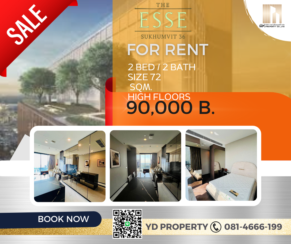 ให้เช่าคอนโดสุขุมวิท อโศก ทองหล่อ : Hot Deal!!  THE ESSE SUKHUMVIT 36 I 2 Beds 2 Baths 72.3 sqm. ( Luxury Decor) - 90,000 thb