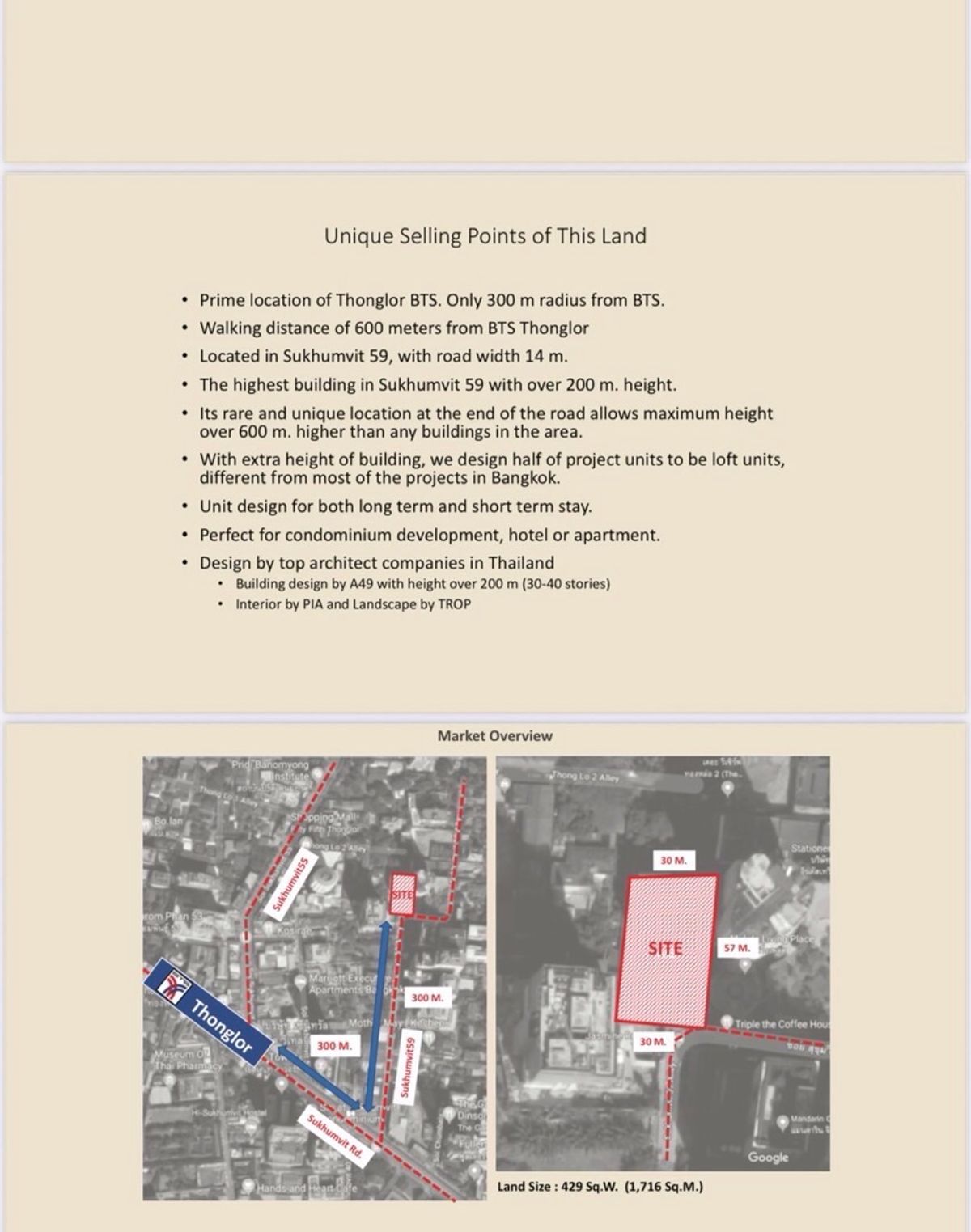 ขายที่ดินสุขุมวิท อโศก ทองหล่อ : ที่ดินสุขุมวิท 59 พื้นที่ 429 ตรว. สำหรับโครงการ High Rise 600 ม. จาก BTS ทองหล่อ สามารถสร้างอาคารสูงที่มีความสูงกว่า 200เมตร