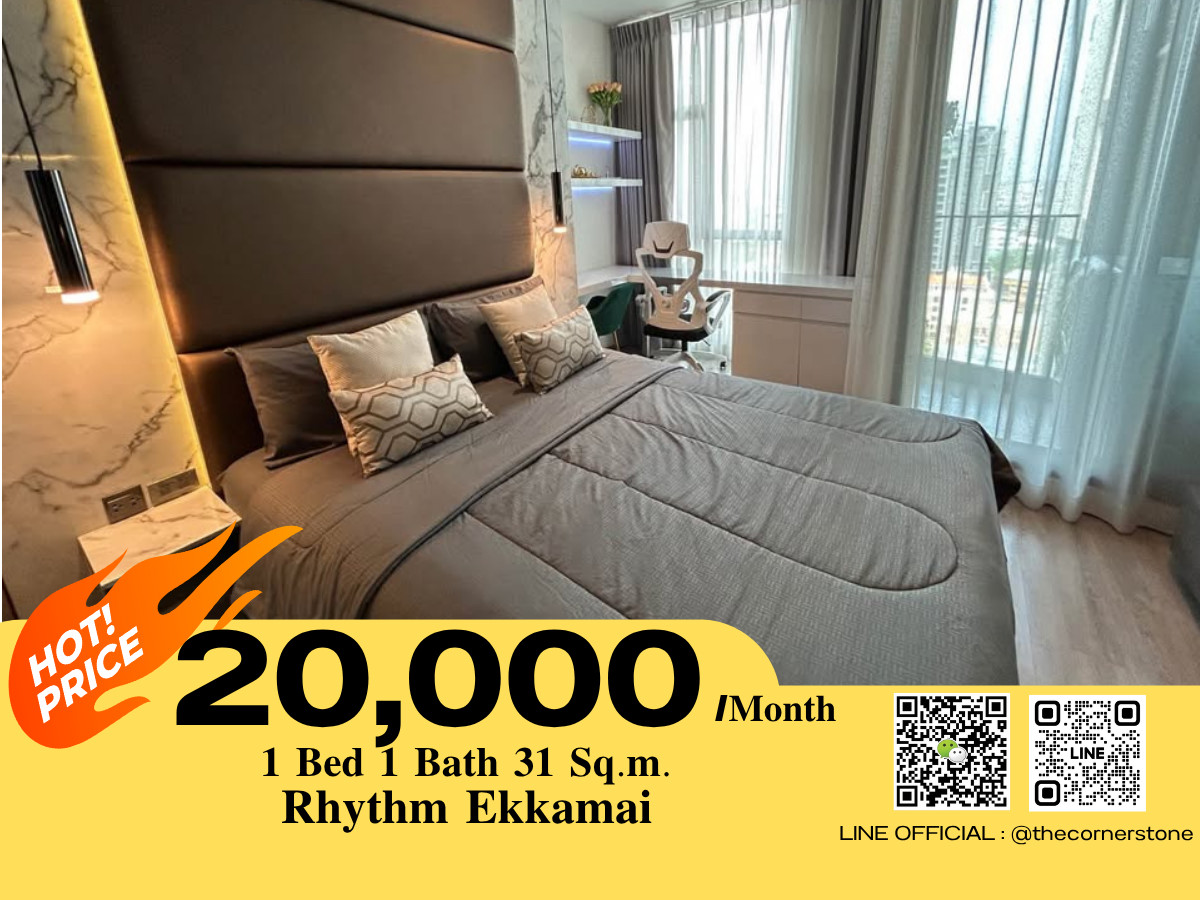 For RentCondoSukhumvit, Asoke, Thonglor : 𝐇𝐨𝐭 𝐏𝐫𝐢𝐜𝐞 ‼️  ✨ 𝐑𝐡𝐲𝐭𝐡𝐦 𝐄𝐤𝐤𝐚𝐦𝐚𝐢 ✨ 🔹 Beautiful room, large room, complete furniture and electrical appliances, ready to move in 🔹 Near BTS Ekkamai (No.260016)