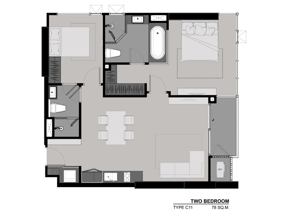 For RentCondoSukhumvit, Asoke, Thonglor : Sell 2 bed Rhythm Sukhumvit 42, BTS Ekkamai, 78 sqm. 60K/month