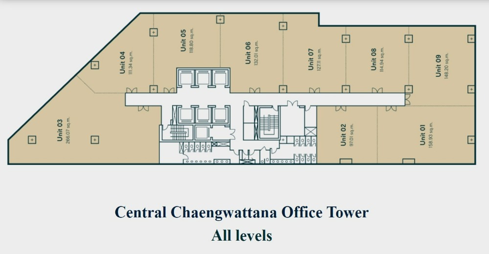 For RentOfficeChaengwatana, Muangthong : Office space for rent Central Plaza Chaengwattana Office Tower, office for rent in Chaengwattana area, near MRT Chaengwattana-Pak Kret, 28 floors, 18th floor, area 97 sq m., rental fee 58,200 baht/month