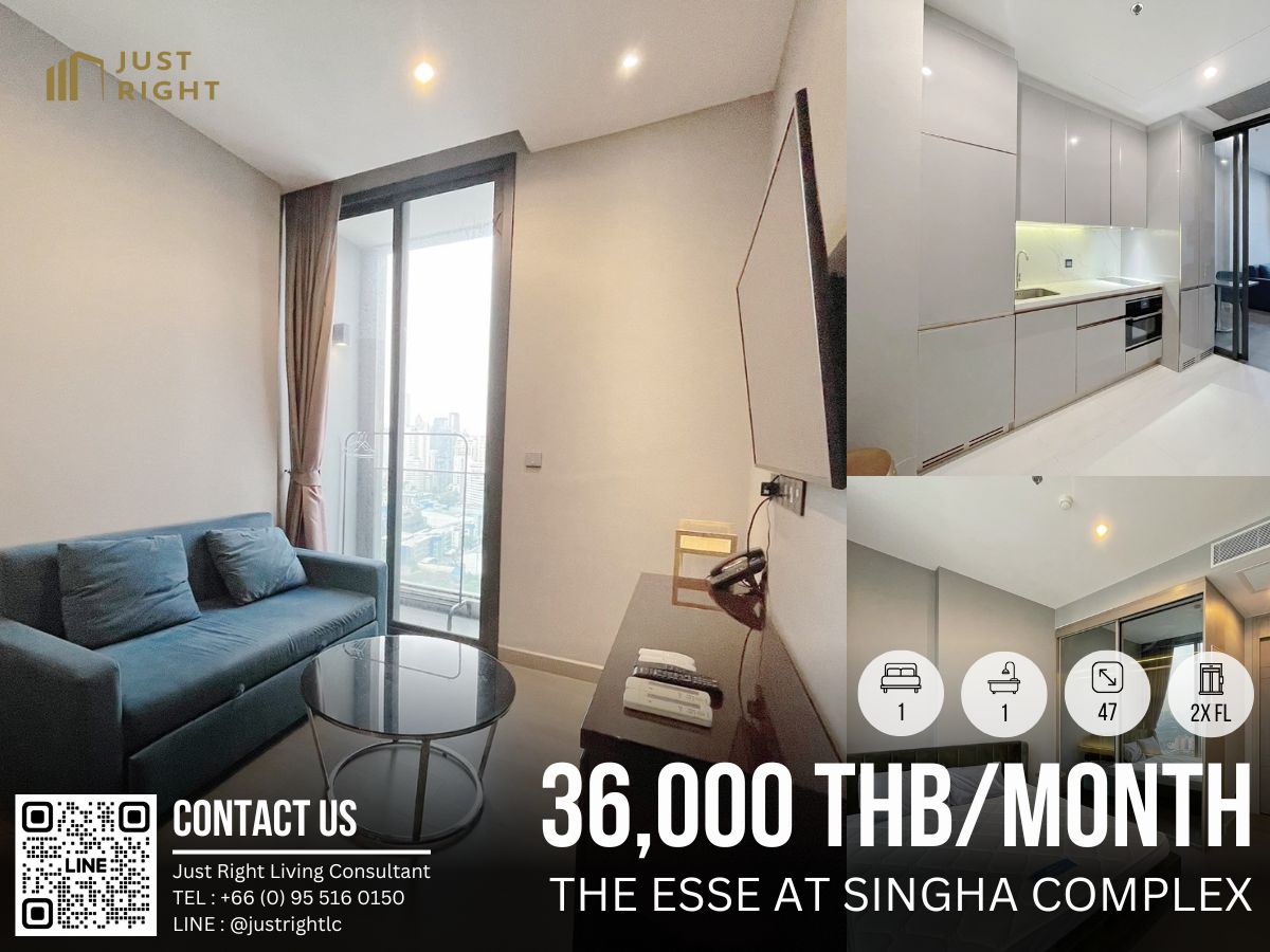 For RentCondoRama9, Petchburi, RCA : For rent, The Esse at Singha Complex 9, 1 bed, 1 bath, size 47 sq.m, Floor 2x, only 36,000/m, 1 year contract only. 
