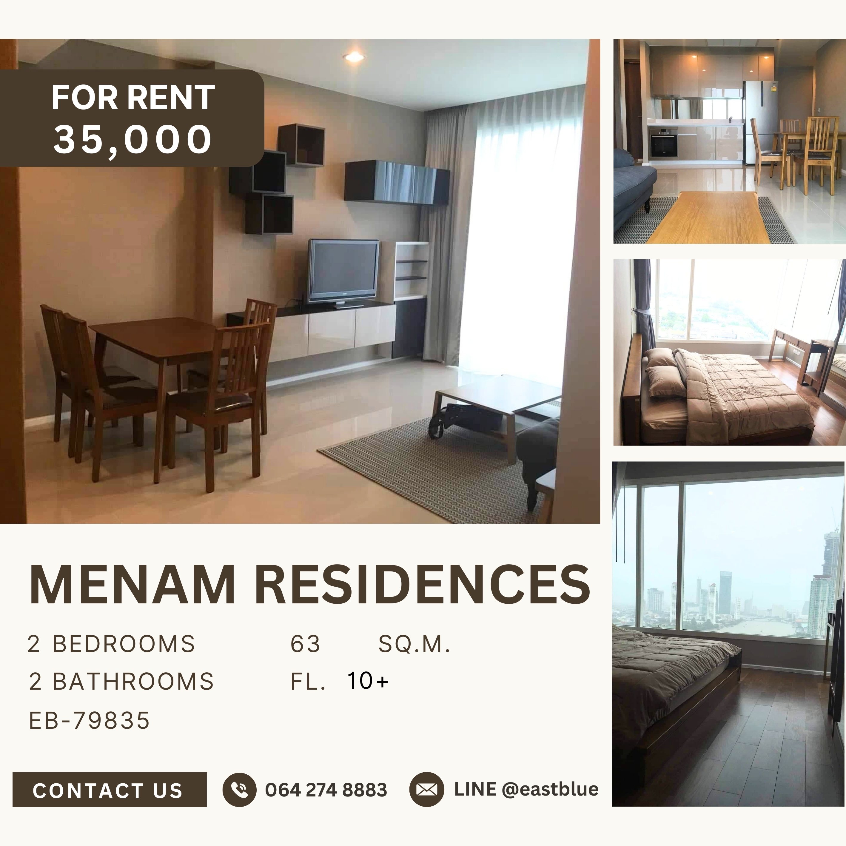 For RentCondoSathorn, Narathiwat : Menam Residences, 2 bed, 35000 per month