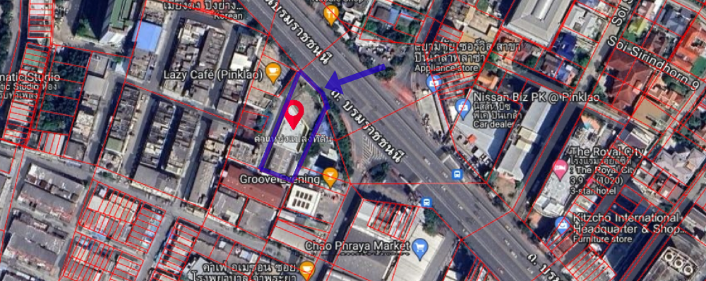For SaleLandPinklao, Charansanitwong : Land for sale in Pinklao, on Borom Road, 1 rai, just 2 minutes from Central, good price, very good investment.