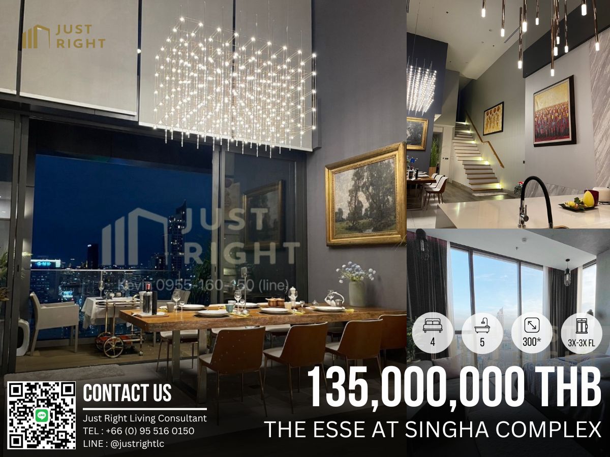 ขายคอนโดพระราม 9 เพชรบุรีตัดใหม่ RCA : ขาย The Esse at Singha Complex (Duplex Penthouse) 4 ห้องนอน 5 ห้องน้ำ ขนาด 300* ตร.ม. ชั้นสูง 3x-3x Fl. 135 ล้านบาท (ค่าโอน 2%, ชำระฝ่ายละ 1%)