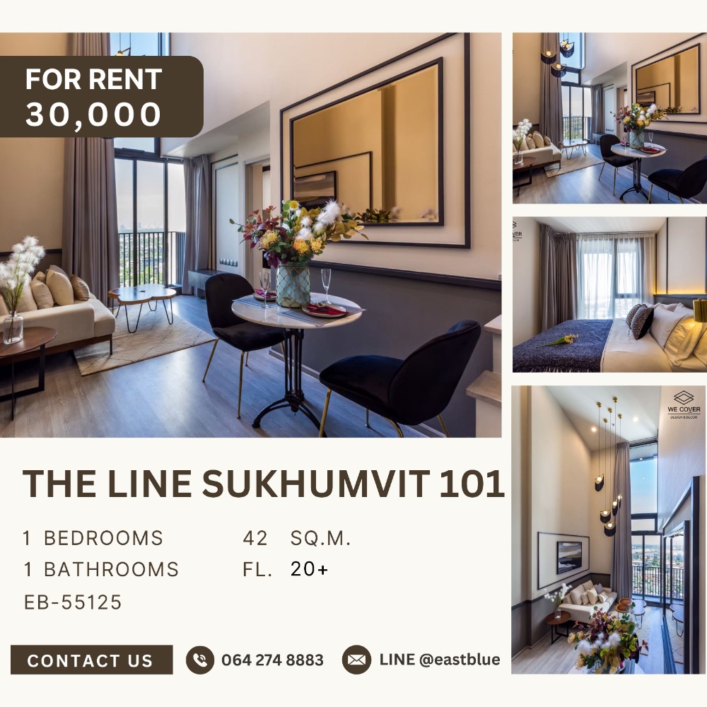 For RentCondoOnnut, Udomsuk : The Line Sukhumvit 101 Duplex 1 Bed for rent, High Floor 30,000 THB per month