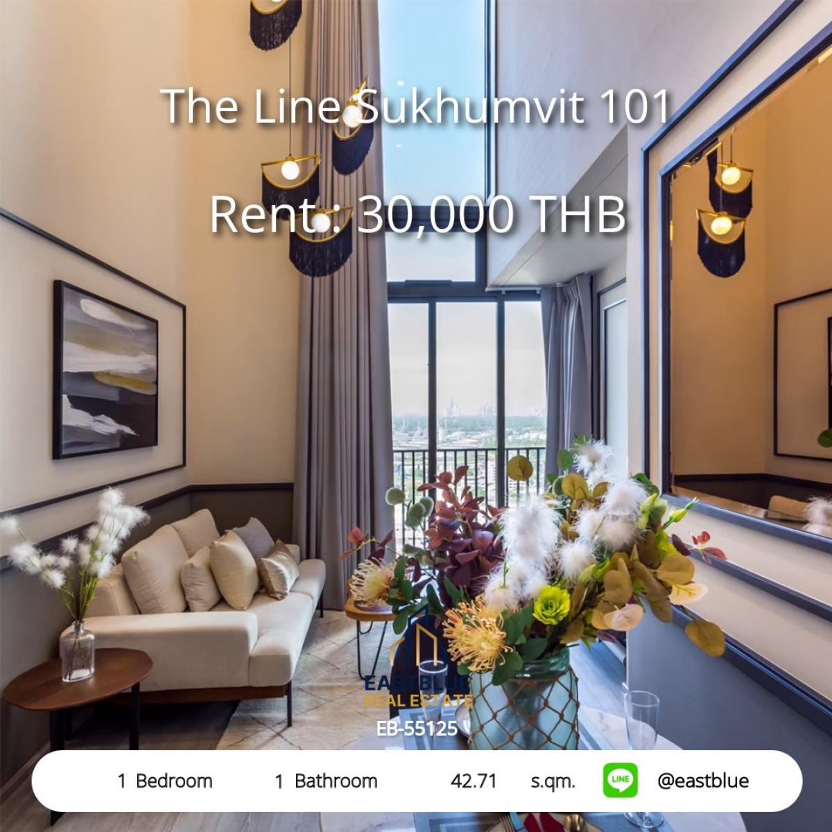 For RentCondoOnnut, Udomsuk : The Line Sukhumvit 101 Duplex 1 Bed for rent, High Floor 30,000 THB per month