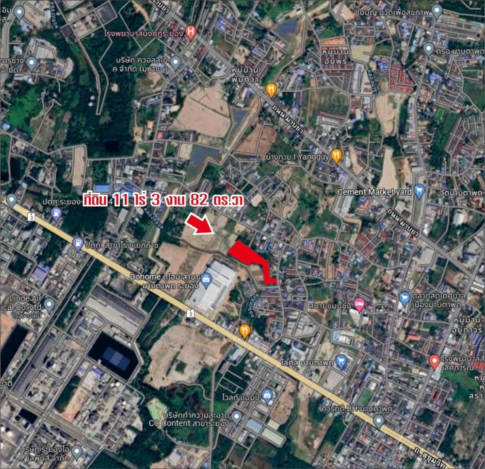 For SaleLandRayong : Urgent sale of land in the business district of Map Ta Phut, Rayong, near Do Home Map Ta Phut, size 11 rai, selling cheaply at only 4.5 million baht per rai.