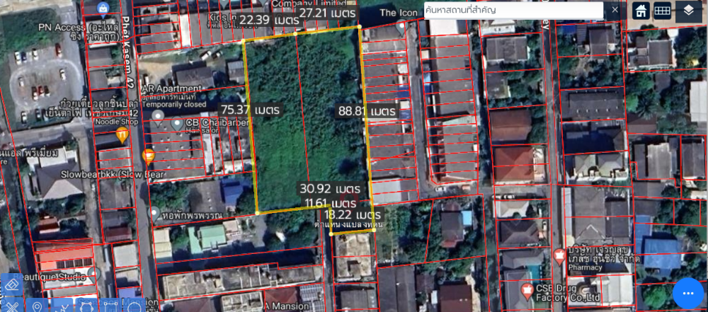 For SaleLandBang kae, Phetkasem : Land for sale, Petchkasem 40 Soi 3, size 2 rai 1 ngan 49 sq.w., 3 plots next to each other, orange plan