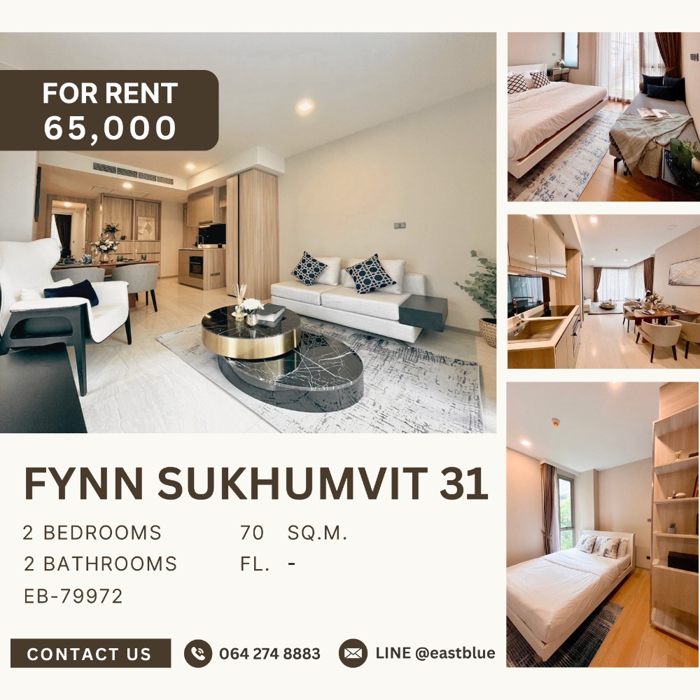 ให้เช่าคอนโดสุขุมวิท อโศก ทองหล่อ : ให้เช่า FYNN Sukhumvit 31 2 Bedroom แต่งหรู 65,000 ต่อเดือน