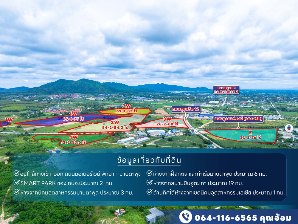 ขายที่ดินระยอง : ที่ดินที่มีศักยภาพบริเวณมาบตาพุดใกล้ SMART PARK และ นิคมฯเอเชีย 252ไร่ แบ่งขายได้