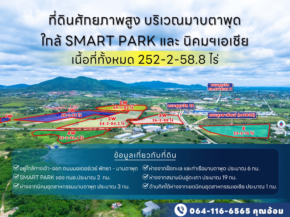ขายที่ดินระยอง : ที่ดินที่มีศักยภาพบริเวณมาบตาพุดใกล้ SMART PARK และ นิคมฯเอเชีย 252ไร่ แบ่งขายได้