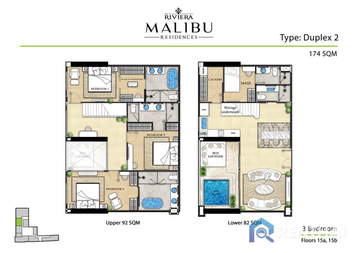 ขายคอนโดพัทยา บางแสน ชลบุรี สัตหีบ : สำหรับ ขาย คอนโด 4 ห้องนอน ที่ The Riviera Malibu