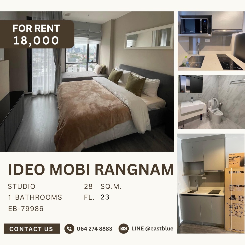 For RentCondoRatchathewi,Phayathai : Ideo Mobi Rangnam, fully furnished studio room with electrical appliances, ready to move in, 18,000/month