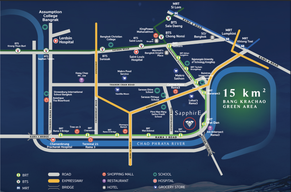 For SaleCondoRama3 (Riverside),Satupadit : Foreign Quota!!! 2 Bed 2 Bath Sapphire Rama 3 close to Bhumibol Bridge