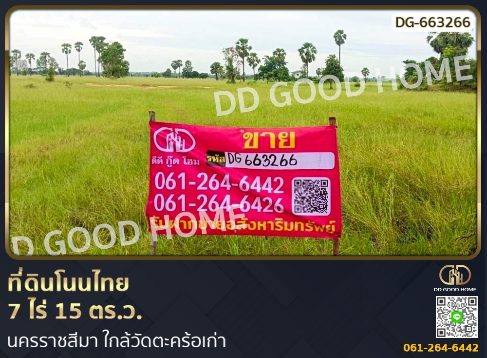 ขายที่ดินโคราช นครราชสีมา : ที่ดินโนนไทย 7 ไร่ 15 ตร.ว. นครราชสีมา ใกล้วัดตะคร้อเก่า