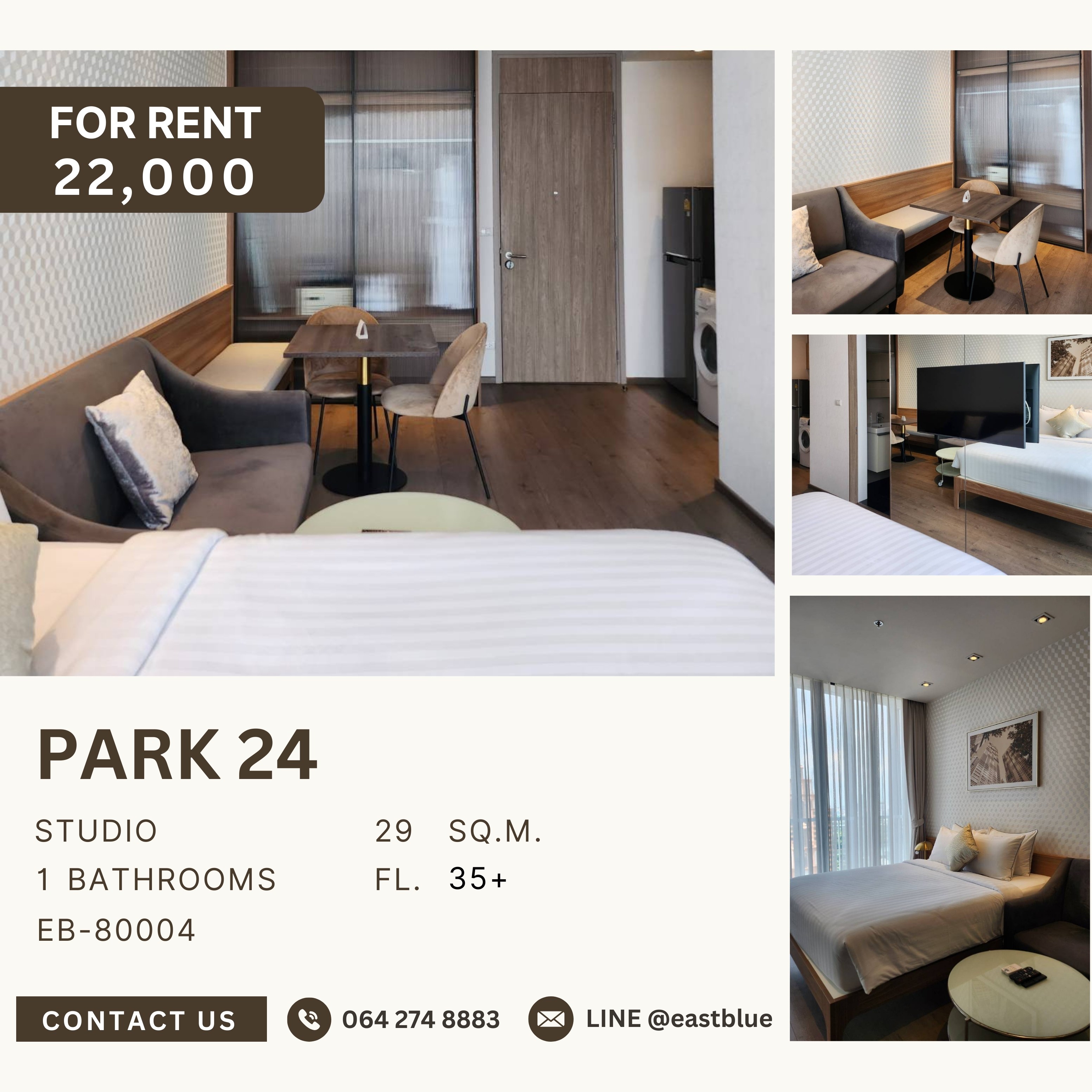 ให้เช่าคอนโดสุขุมวิท อโศก ทองหล่อ : Park 24, Studio bed, 22000 per month