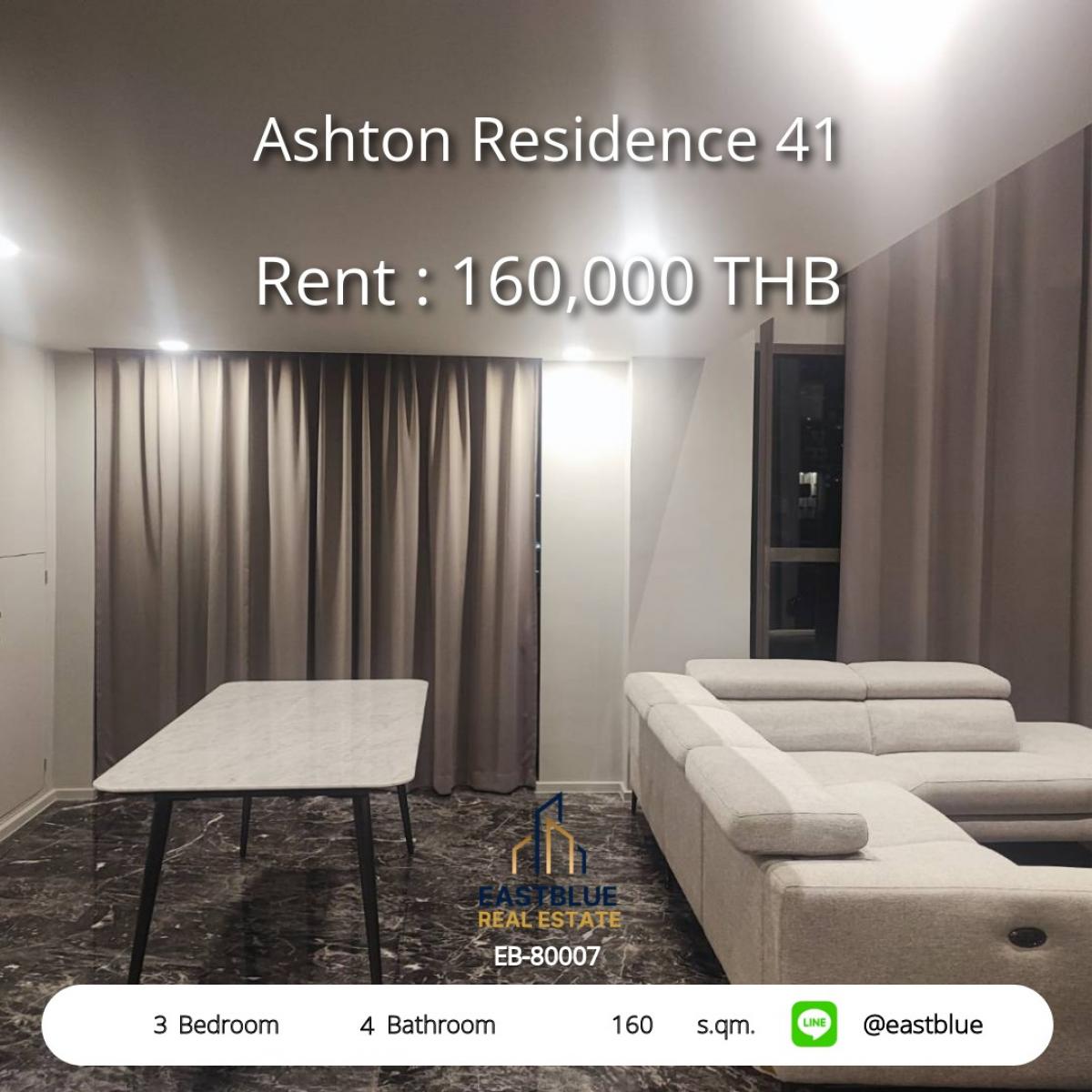 For RentCondoSukhumvit, Asoke, Thonglor : Luxury Ashton Residence 41 | 3 bedrooms 160 sqm. Near BTS, ready to move in!
Rent 160,000 THB/month. Garden view & fully equipped facilities!