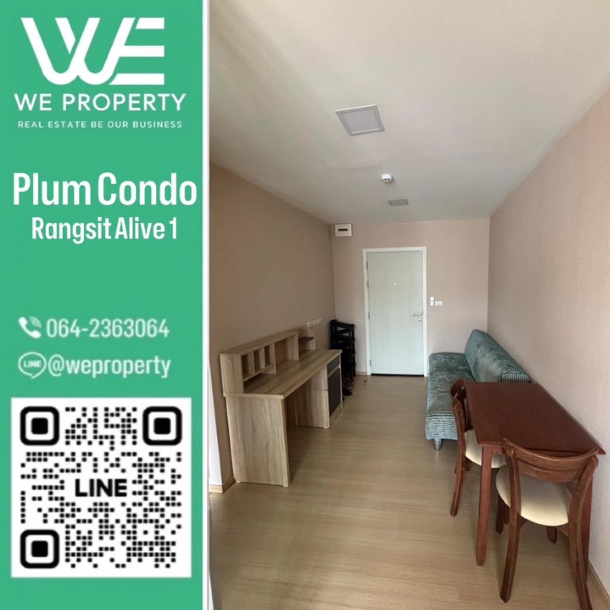 For SaleCondoPathum Thani,Rangsit, Thammasat : Beautiful room, fully furnished ⭐️ Plum Condo Rangsit Alive 1