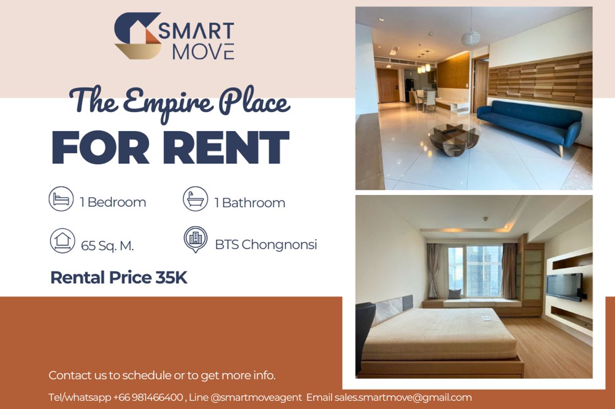 ให้เช่าคอนโดสาทร นราธิวาส : 🔥 ปล่อยเช่า !! 🔥Code C20230207912..........The Empire Place, 1 ห้องนอน, 1 ห้องน้ำ, ชั้นสูง 22+, ห้องอยู่ทางทิศเหนือ, แต่งครบ, พร้อมเข้าอยู่📣