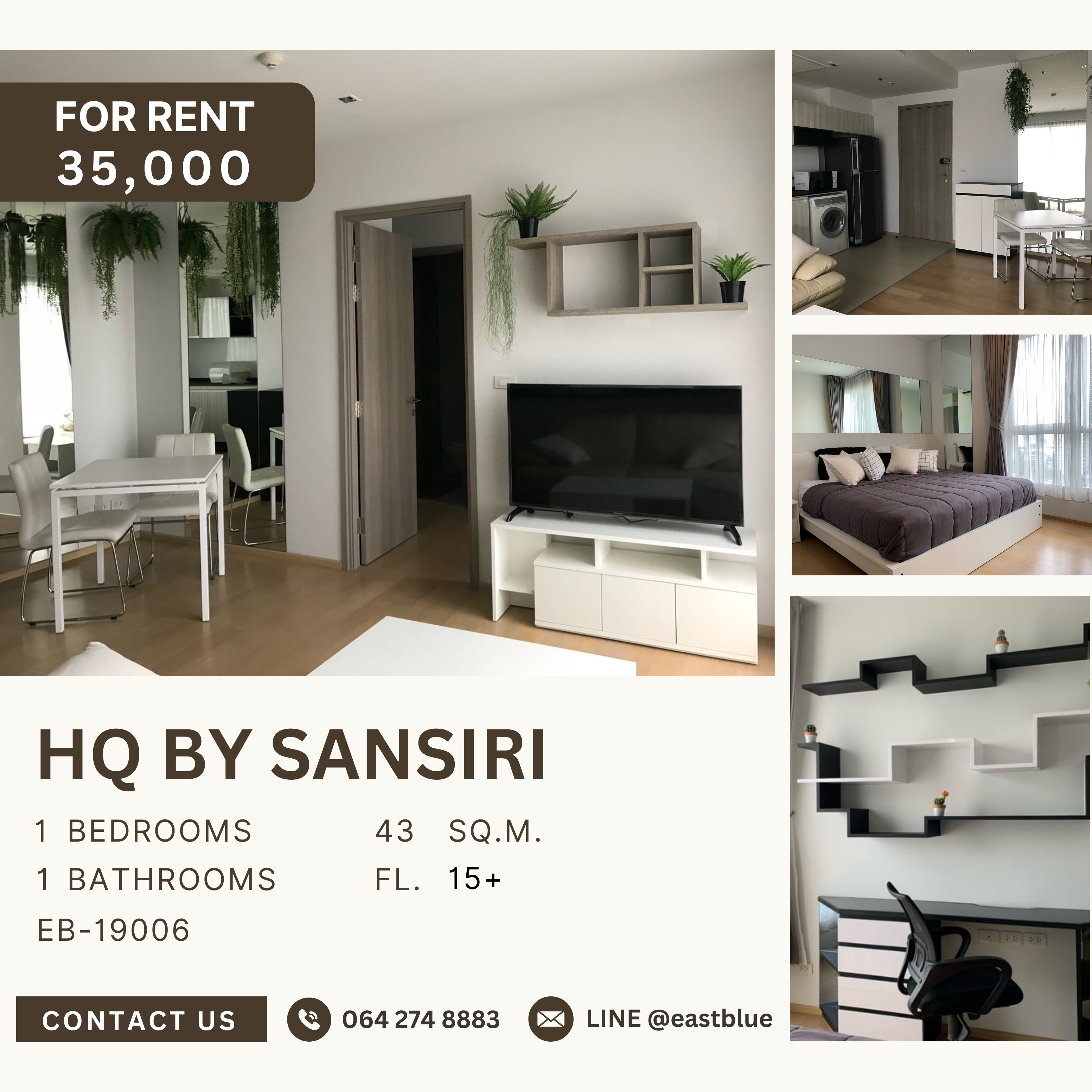 For RentCondoSukhumvit, Asoke, Thonglor : HQ By Sansiri, 1 bed, 35000 per month