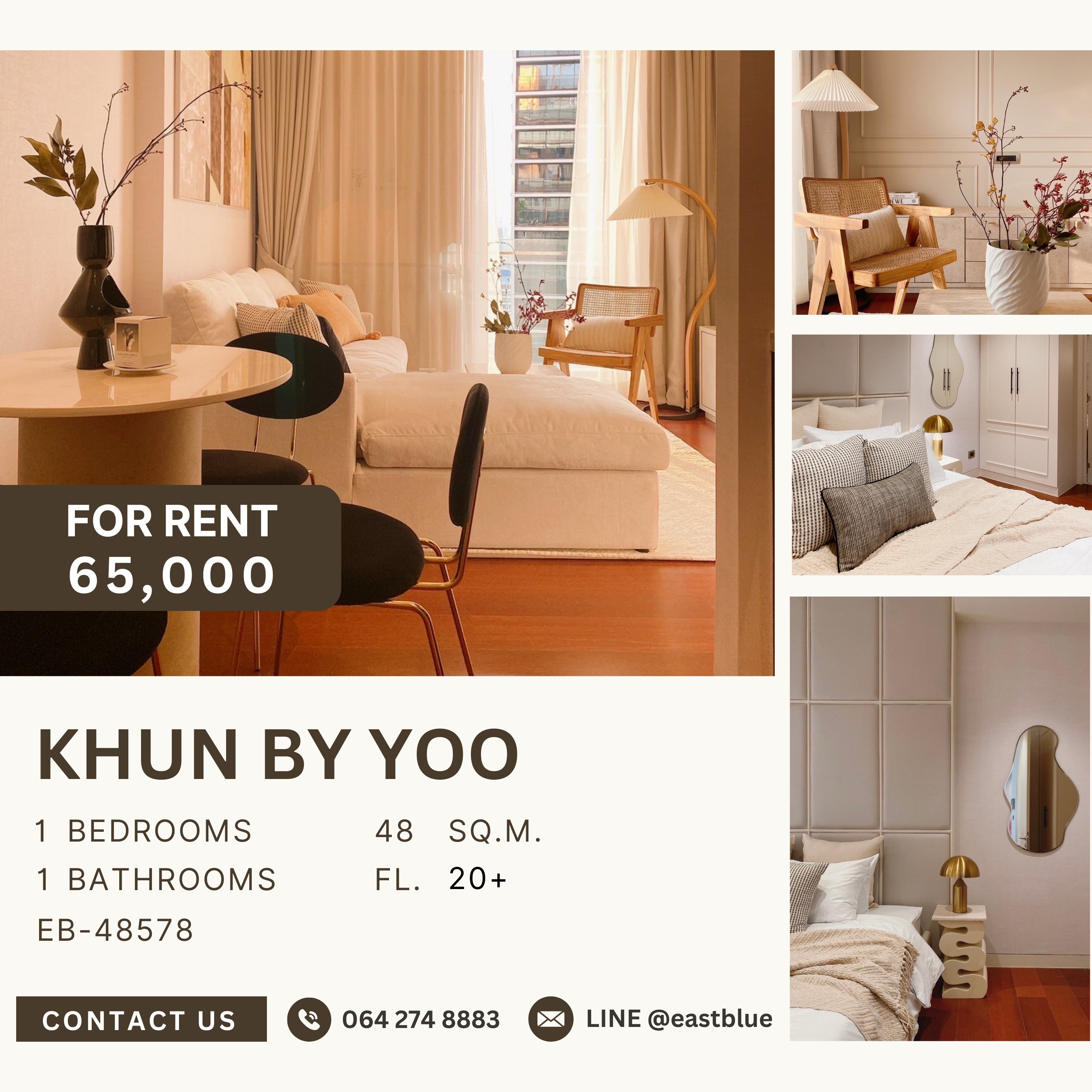 For RentCondoSukhumvit, Asoke, Thonglor : Khun by Yoo, 1 bed, 65000 per month