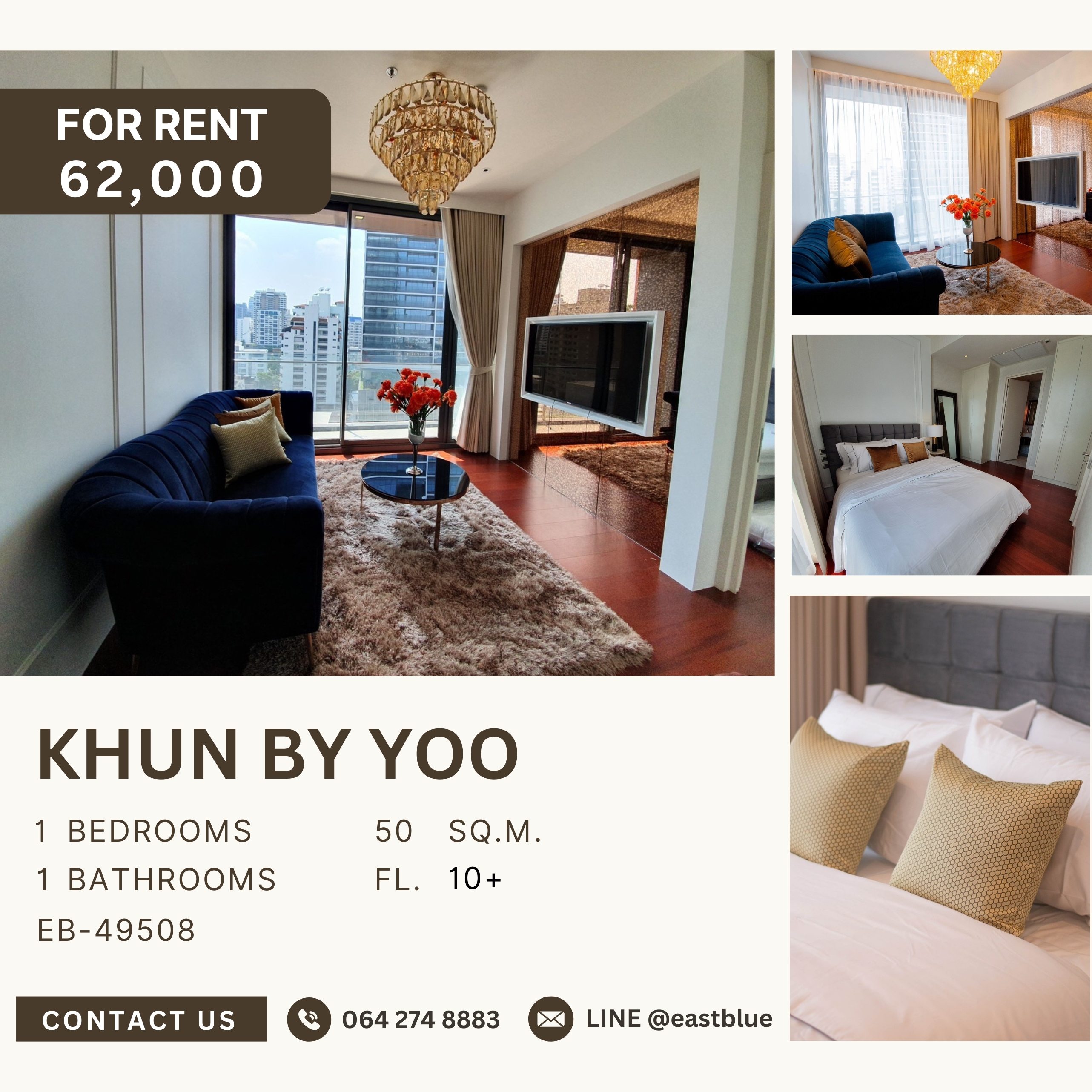 For RentCondoSukhumvit, Asoke, Thonglor : Khun by Yoo, 1 bed, 62000 per month